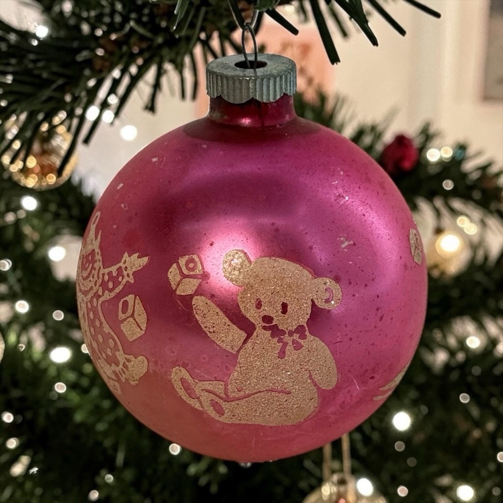 Shiny Brite 4" Mica Stencil Baby Toys Bear Duck Mercury Glass Christmas Ornament